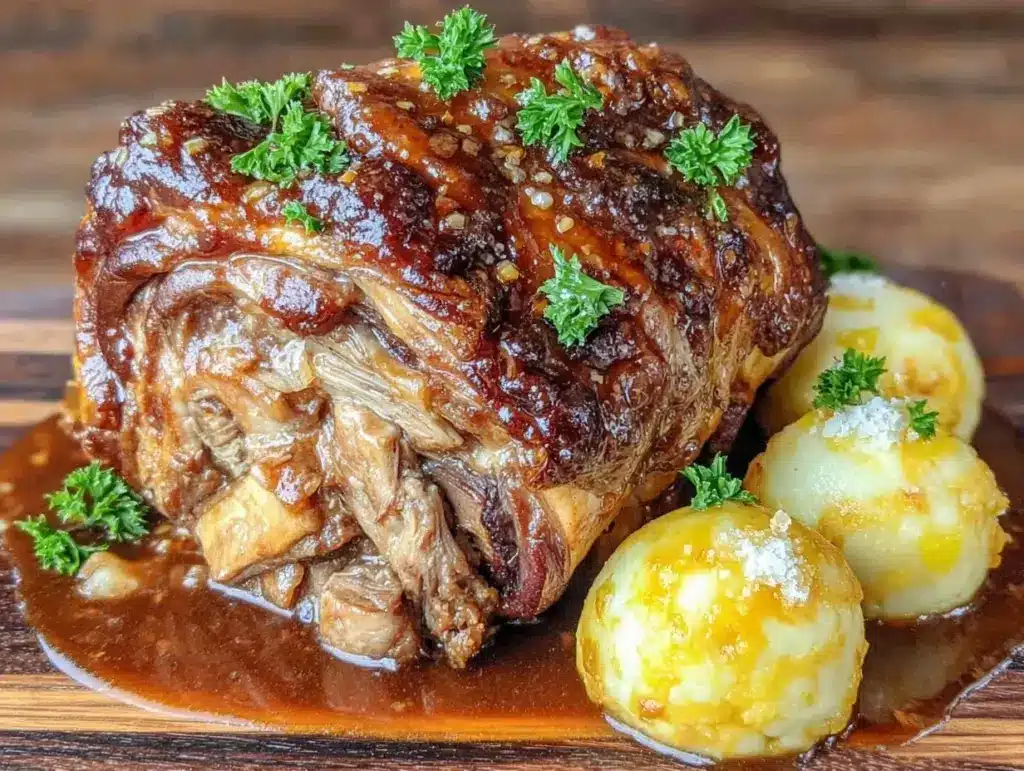 Knusprige Schweinshaxe mit Knödeln - featured image